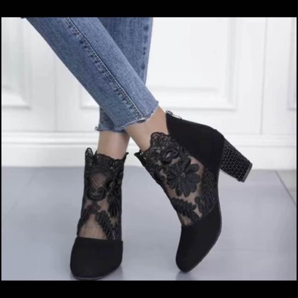 SEXY LACE ANKLE BOOTS…..SIZE 10. 3” Heel
